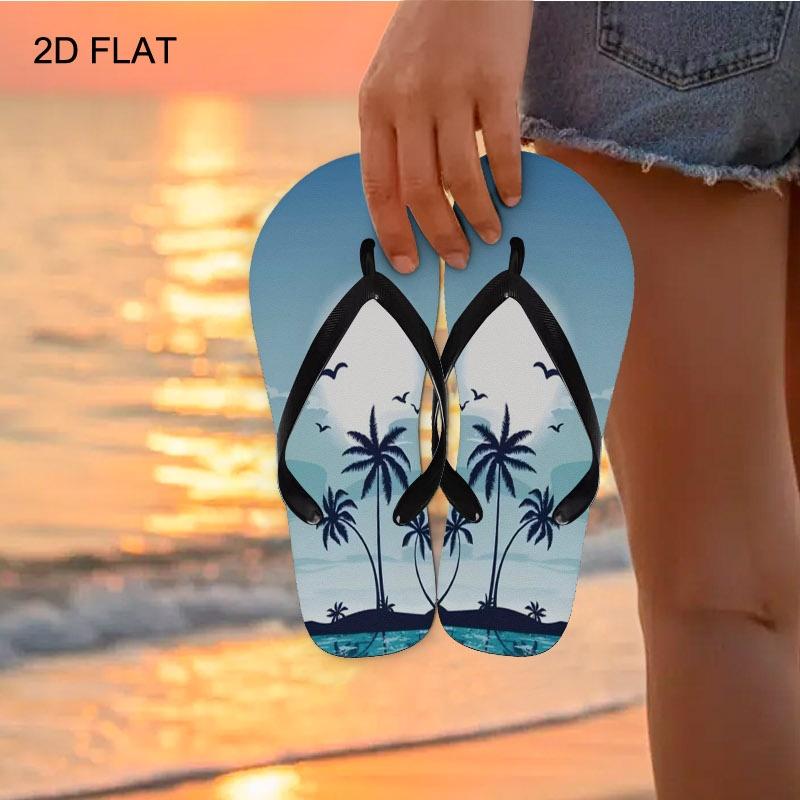 Women'S Flip Flops, Tropical Style, Multiple Colors & Sizes Available, Comfortable & Lightweight, Perfect for Beach, Vacation & Casual Wear, Stylish Design with Palm Tree & Ocean Elements, Women Shoes