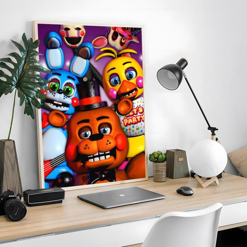 Game FnafFive-nights-At-Freddys Poster Sticky Waterproof Wall Art High Quality Print Unique Artwork Aesthetic Home Living Bedroom Decor Trendy Room Decoration Easy-To-Apply Gift Durable