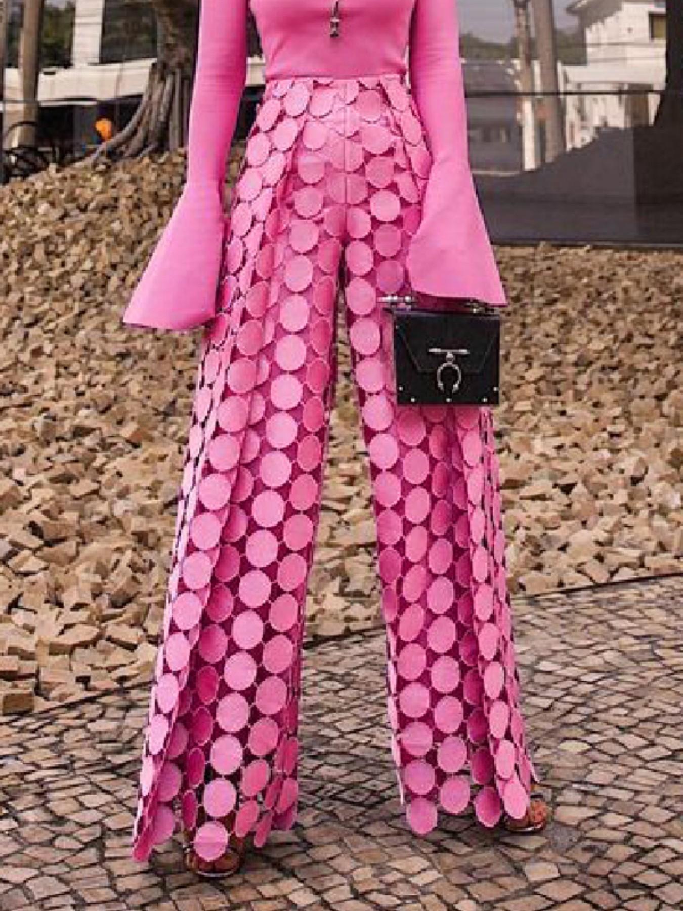 Women's Plain Black Hollow Out Wide Leg Pants, Casual Comfy High Waist Trousers for Daily Wear, Ladies Bottoms for All Seasons