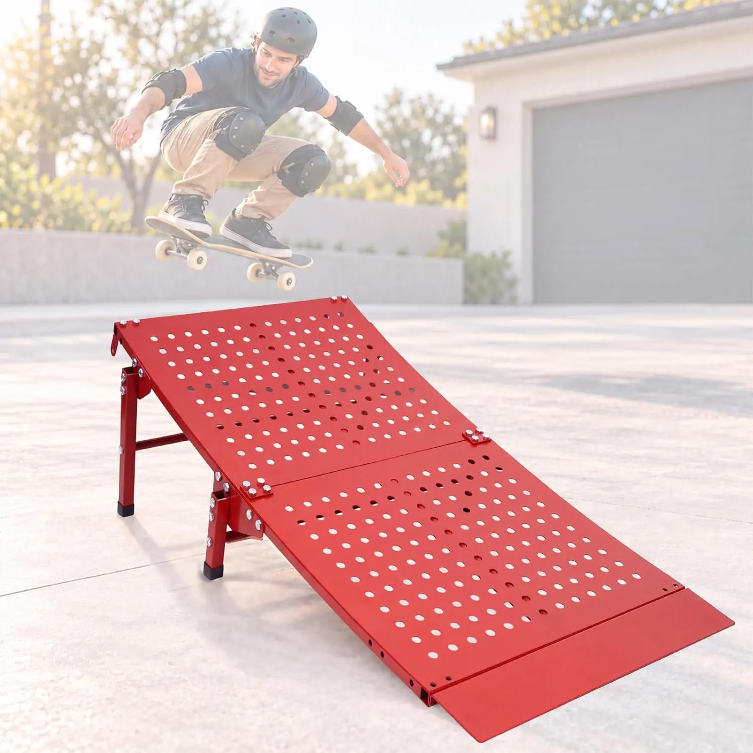 Foldable Skateboard Launch Ramp 300 Lbs BMX Bike Jump Ramp Portable 23.6"x45.5"x13.8" Folding Design for Skateboards Bikes and Scooters