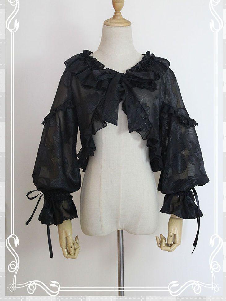 Lolita Style Thin Short Cardigan Women's Long Sleeve  Crop Tops Blouses Shirt Gothic Cosplay Outfits Streetwear