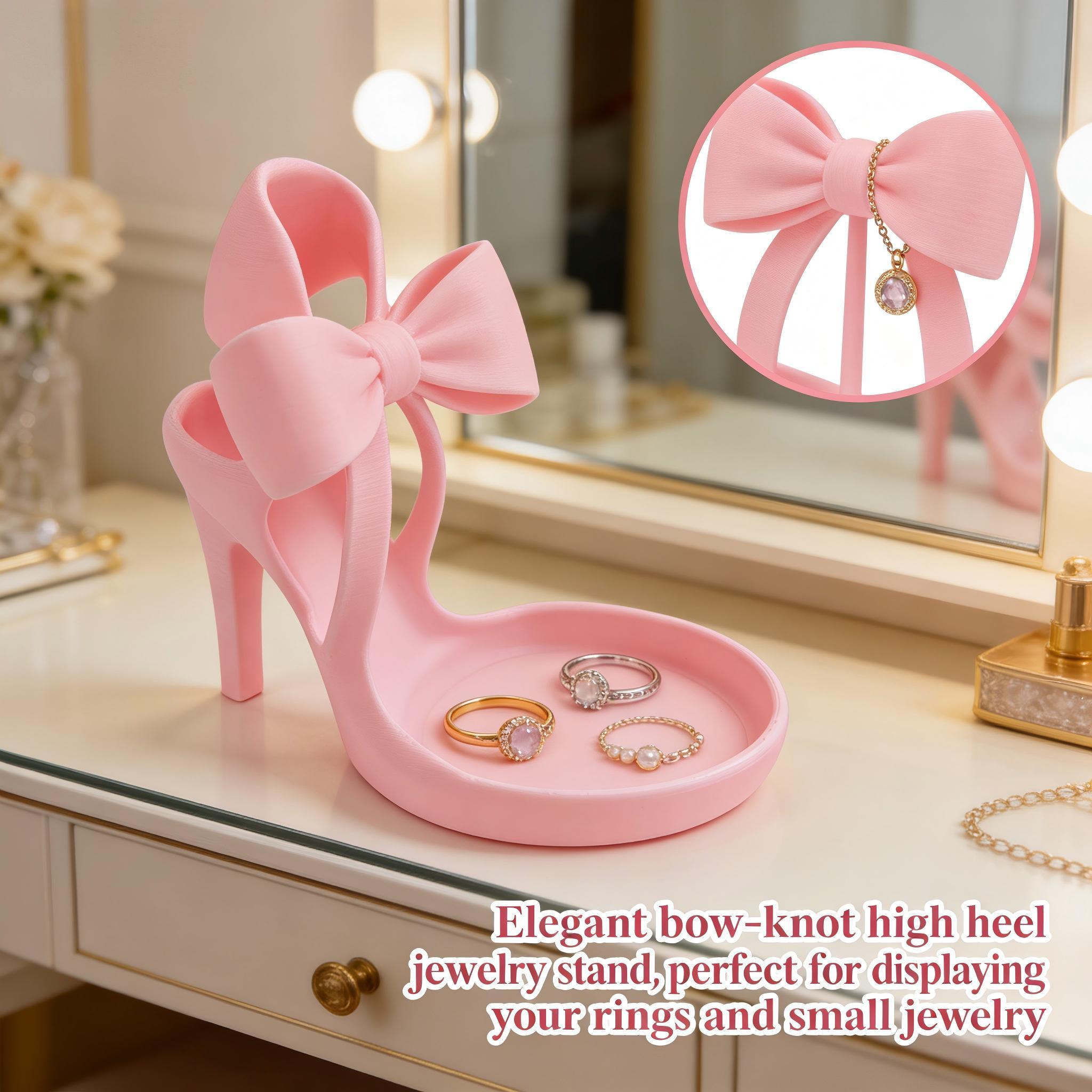 Elegant Bow Design Jewelry Stand, High Heel Shoe Display Rack, Desktop Storage Box, Plastic Material, Decorative Tray, Desktop Storage Organizer, Cute Storage Organizer
