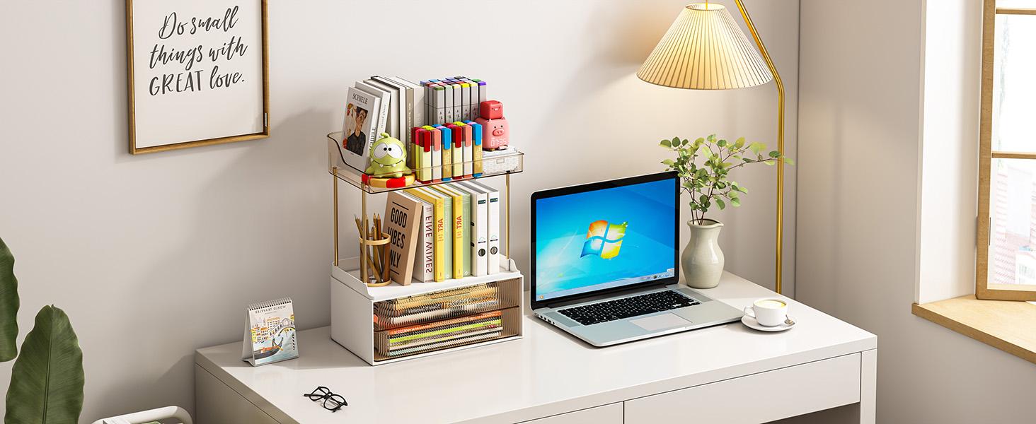 7CODE 4-Tier 2-Drawer Bathroom Organizer with Makeup, Perfume, and Skincare Organizers in Amber Racks Cosmetic Box