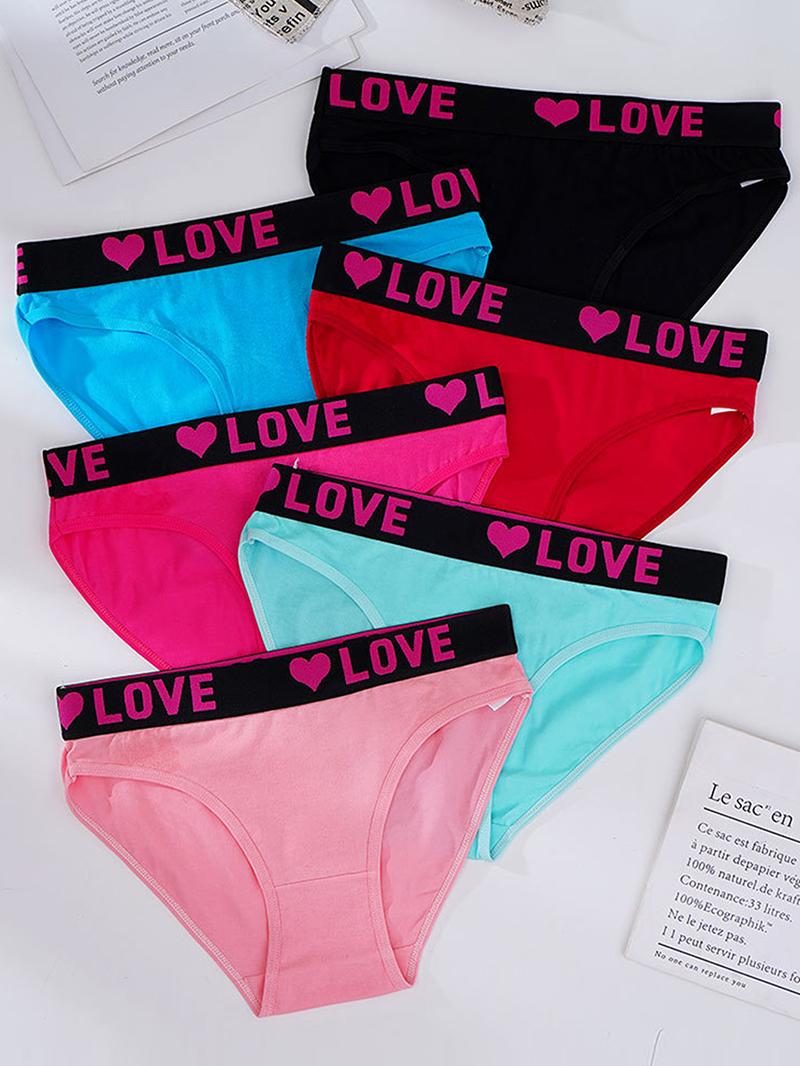 24pcs Women's Heart & Letter Tape Knicker Soft Comfy Breathable Panty, Women's  Letter Tape High Waist Knicker, Soft Comfy Breathable Panty for Daily Wear, Underwear for All Seasons