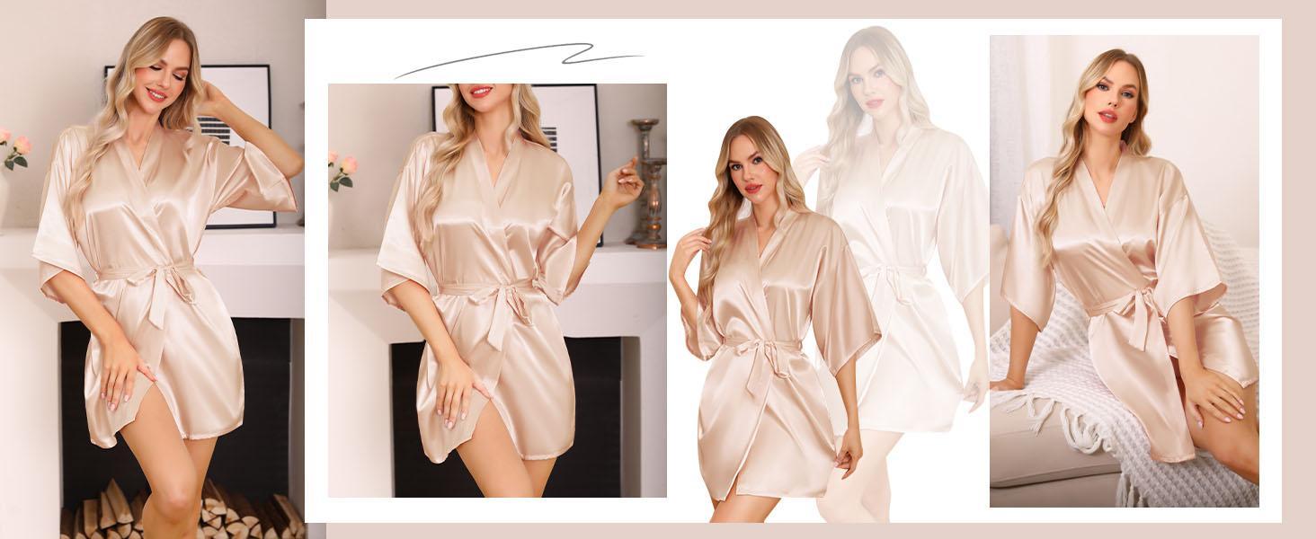 Nightgown Soft Short Women's Lounge Bride Bridesmaid Morning Gown Solid Color Wedding Party Silky Robes Summer