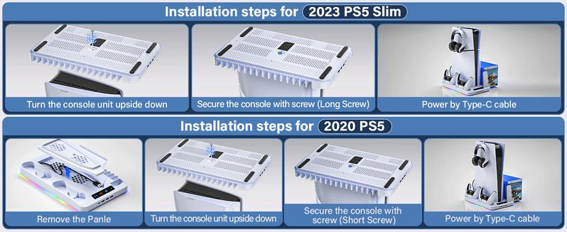 2025 Upgraded Cooling Station for PS5/Slim Console with Dual PS 5 Controller Charger,Dual Tubor Fan,3 USB Hubs
