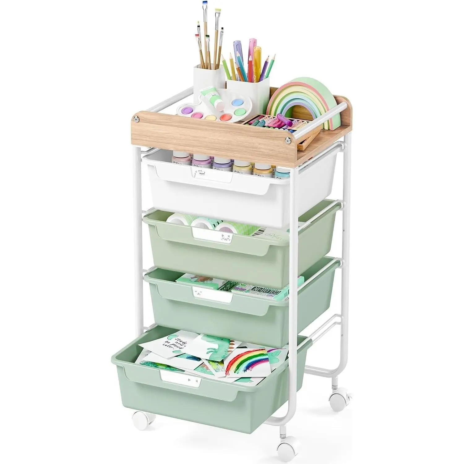 Utility Cart with 4 Drawers, Art Cart for Teacher , Green | Rolling Storage Cart for Crafters Artists Student Storage Arts Crafts & Study Supplies in Craft Room Dorm Classroom  Room