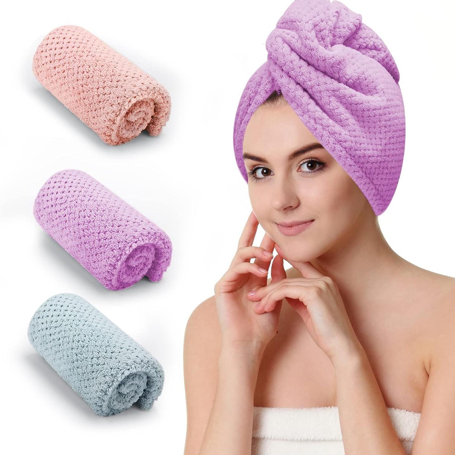 3 PCS Microfiber Hair Towel, Hair Wraps for Women Wet Hair, Fast Drying Hair Turban, Anti Frizz Head Towels Wrap for Curly Hair