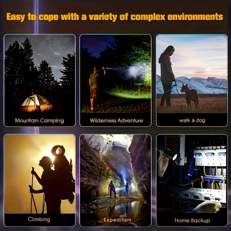 Strong LED Flashlight with 3 Levels Adjustable Brightness and Telescopic Zoom, USB Rechargeable, Durable Portable Flashlight for Camping, Hiking, Emergency Kit, Hiking Gear