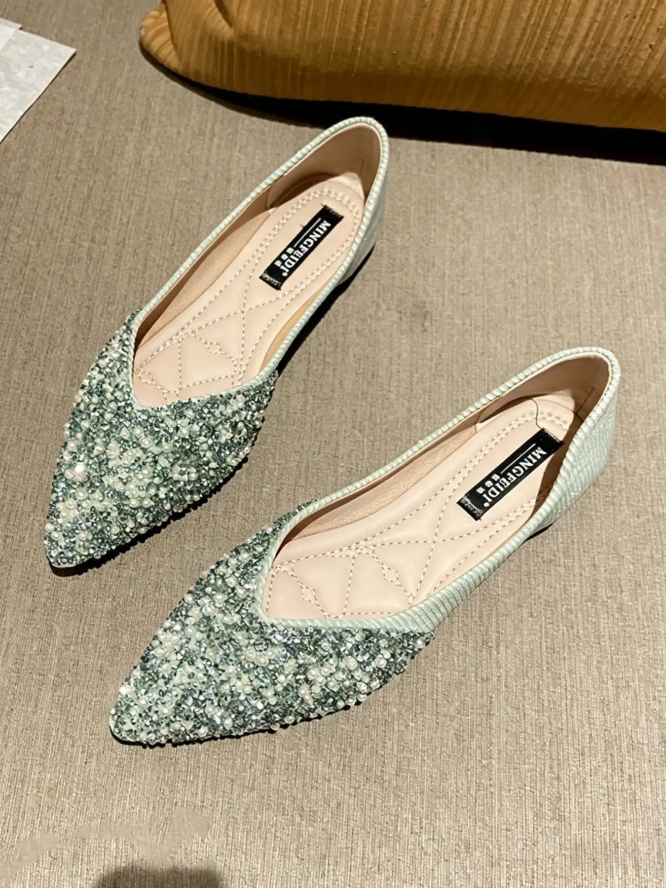 Women's Rhinestone Shoes, New 2026 Fairy Style Sweet Pearl Pointed Toe Flat, Comfortable, Anti-Slip, All-Season Casual Shoes Footwear