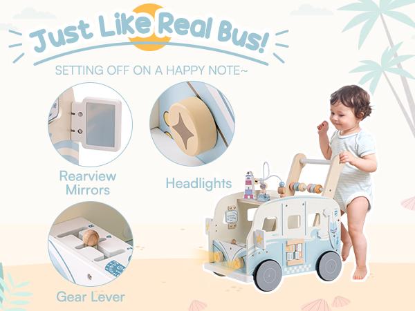 ROBUD Wooden Baby Walker, Baby Push Walker, Baby Activity Center Toys, Ajustable Speed Multi-Functional Baby Walker with Wheels for Boys and Girls