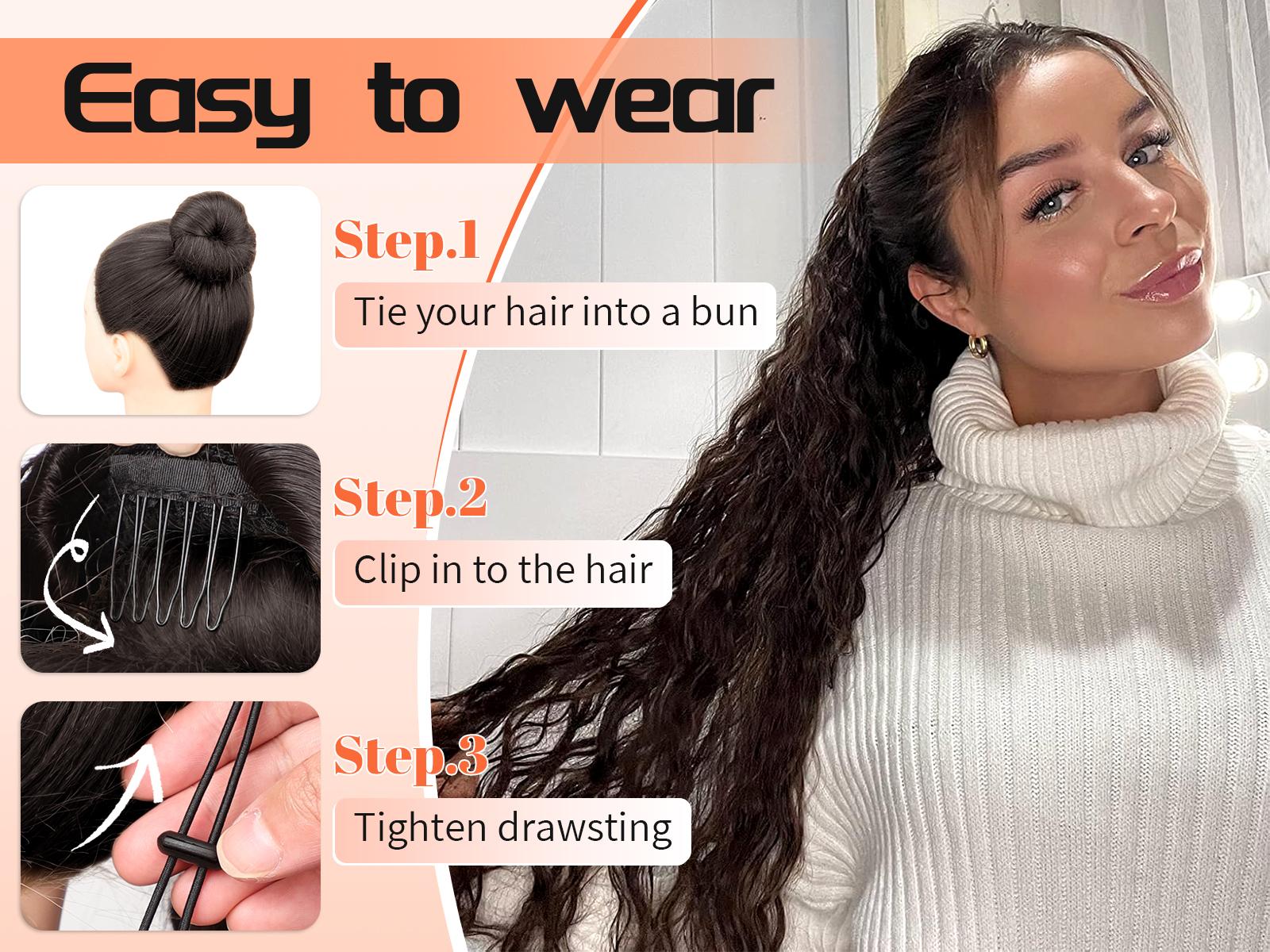 [AISI HAIR]Ponytail Extension 30 Inch Drawstring Ponytail Hair Extensions for Women Long Curly Black Brown Clip in Ponytail Synthetic Hairpieces for Daily Use