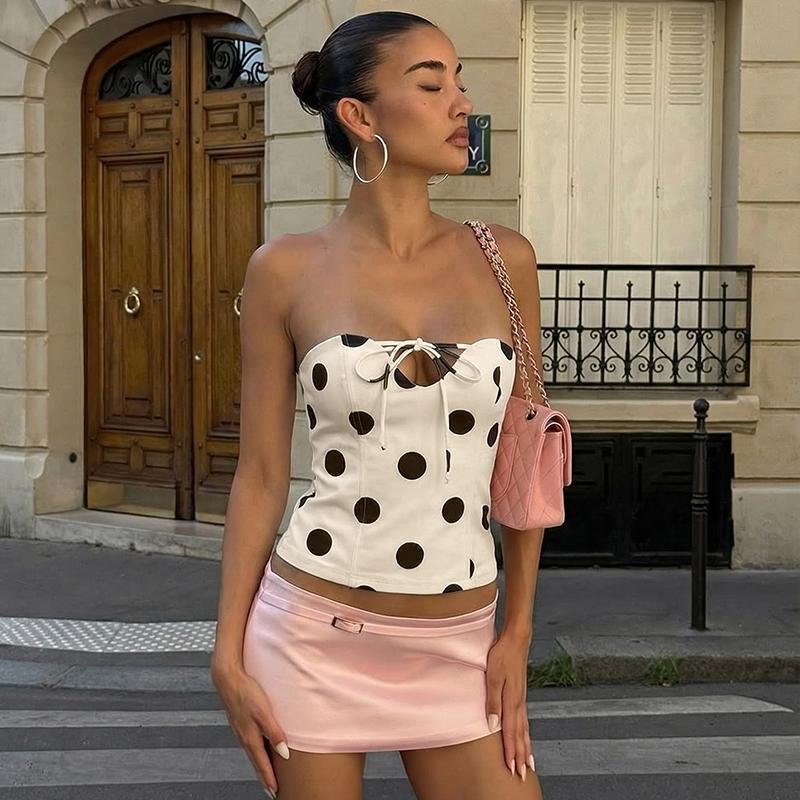 Women Summer Sexy Strapless Polka Dot Party Club Beach Vacation Tube Tops