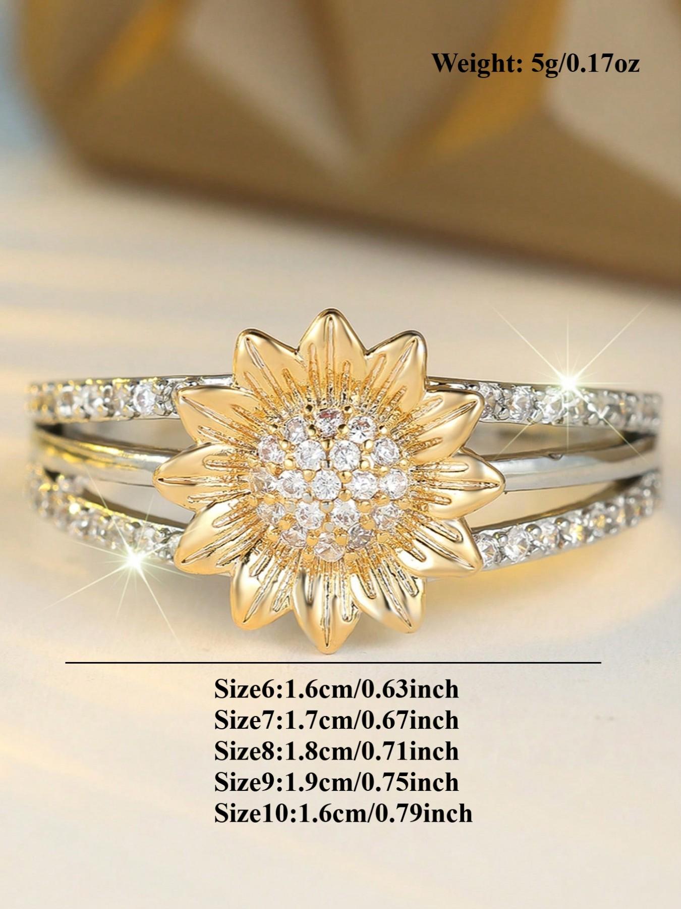 Elegant Sunflower Flower Ring for Women, Beautiful Rings, Fashion Copper Zircon Jewelry, Perfect Gift for Parties and Anniversaries, Stylish Floral Design