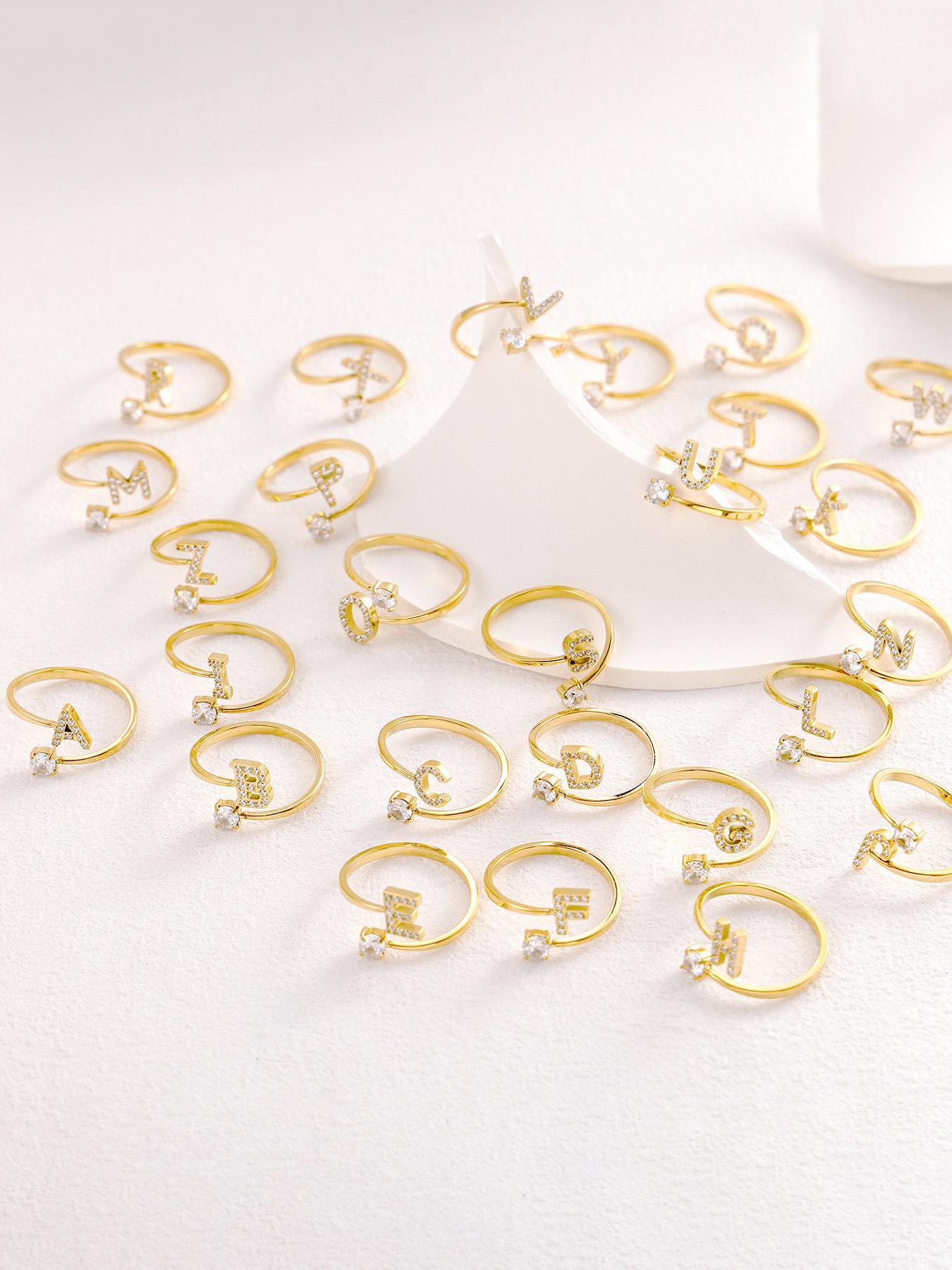 26 Letter Open Adjustable Ring| 14K Gold Plated Micro-Pavé Zircon| Minimalist Stackable Ring for Women – Perfect for Gifting, Parties & Daily Wear