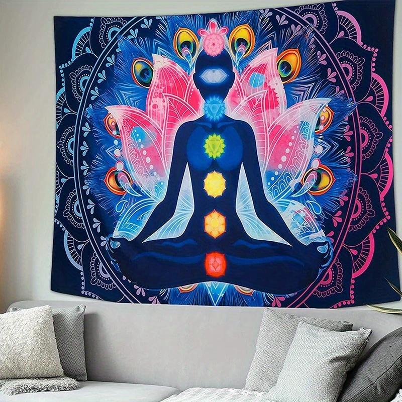 Neon,Nature,Bohemian,Sun,1 Piece 7 Chakra Symbol  -Indian Figure Mandala Art Backdrop,Witchy Boho Hippie Home Decoration,Colorful Artistic Banner for Yoga Studio  Hanging Wall Decor  decor leopard room decor stuff for your room cheap bedroom tapestry deco