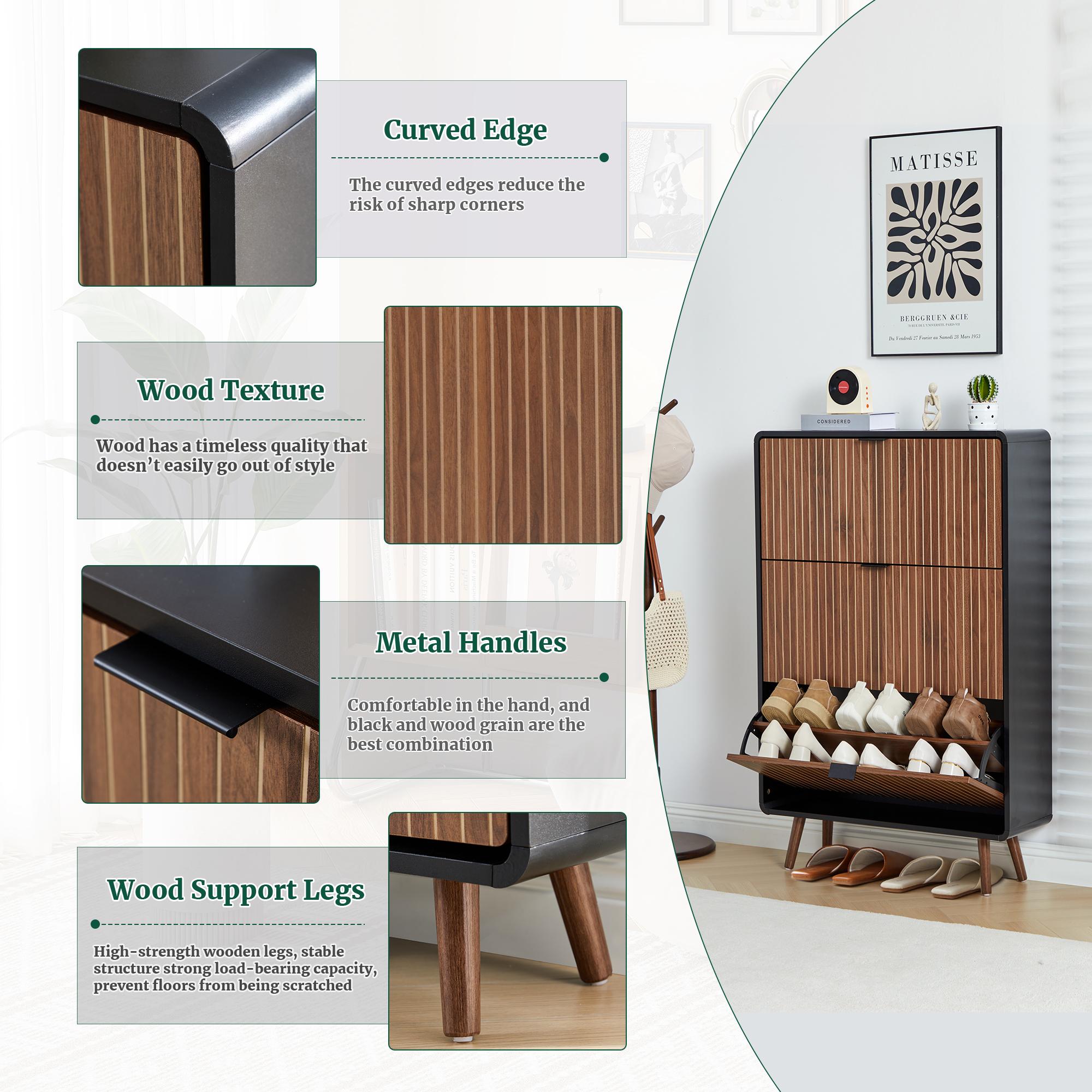 Giratree Modern Mid-Century Wooden Shoe Cabinet, Fluted Design with 2 or 3 Drawers, Stylish Storage Organizer for Entryway, Hallway, or Living Room Giratree Modern Mid-Century Wooden Shoe Cabinet, Fluted Design with 2 or 3 Drawers, Stylish Storage Organizer for Entryway, Hallway, or Living Room