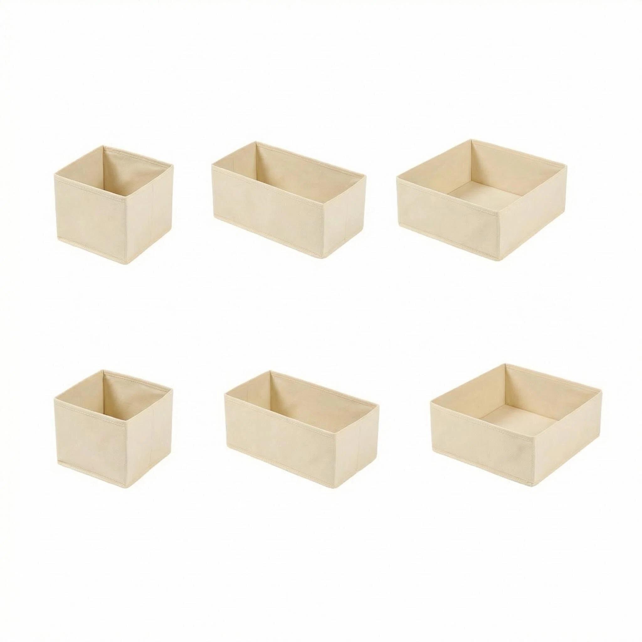 Foldable Fabric Storage Box Set of 6, Space-Saving Room Organizer, Foldable Divider, Neutral Color, for Closet and Dressing Table Drawers