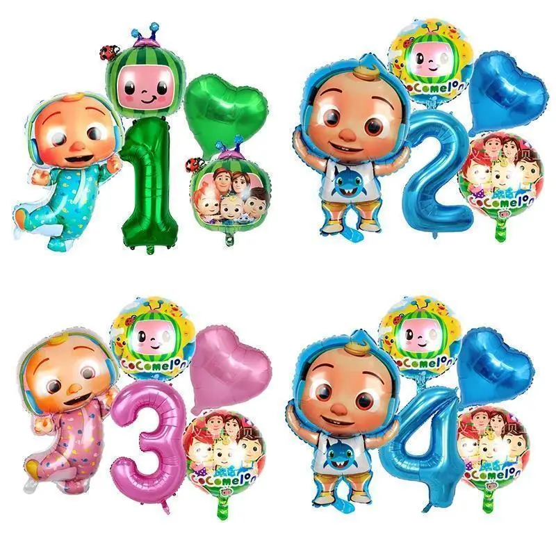 Cocomelons Boy Girl Theme Birthday Balloons Set Number Balloon Suit Foil Ballon Birthday Party Supplies Decor Baby Shower Gift