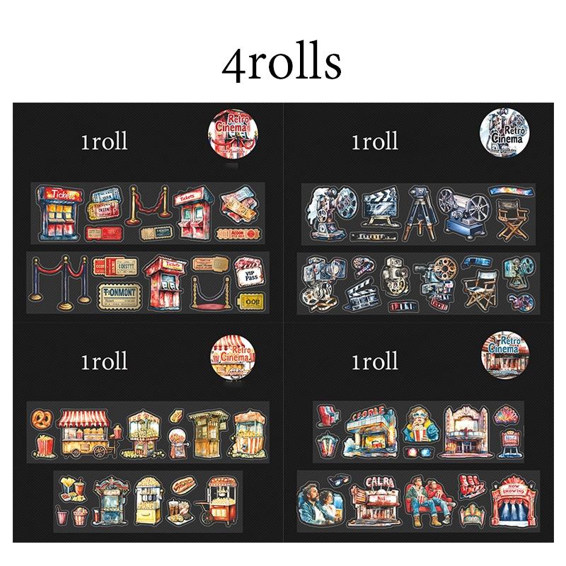 Beautiful Day Old Cinema Series Scenery Pet Tape Set, 4 Styles Included, Ideal for DIY Crafts and Decorations, High-Quality Adhesive Material