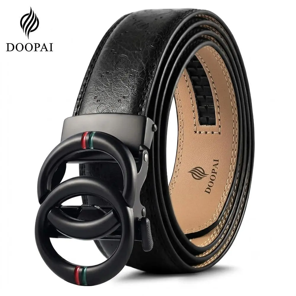 DOOPAI Men's Designer Fashion Leather Belt with Ratchet Leather Belt Buckle, Secure Closure, Sliding Adjustable Trim-to-Fit Size 34-42 for Casual & Dress Wear
