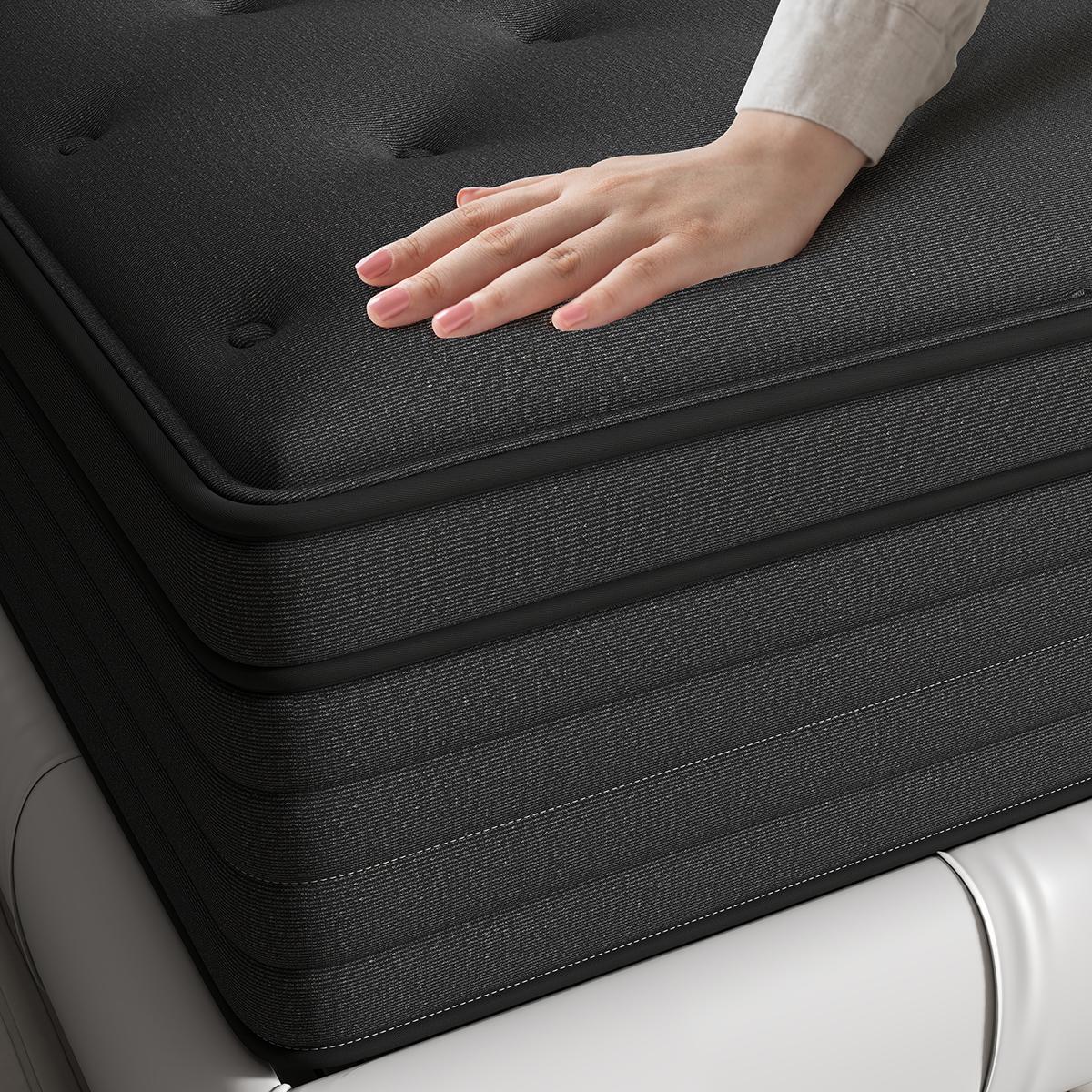 KORLOVY 12" 14" Black Mattress Twin Full Queen King Size Memory Foam Hybrid Pocket Spring Medium Firm Durable Boxed Mattresses Pressure Relief Perfect Balance New Bed