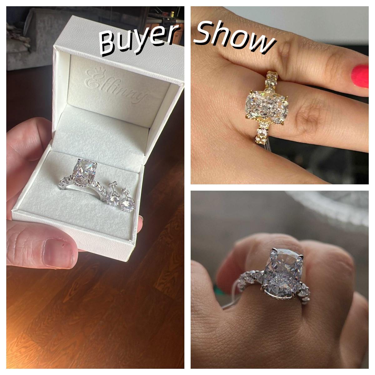 Effinny 9.0ct/4.5ct Gorgeous Elongated Crushed Ice Cushion Cut Engagement Ring In Sterling Silver, 5A Grade Cubic Zirconia Women's Promise Ring, Anniversary Ring for Women