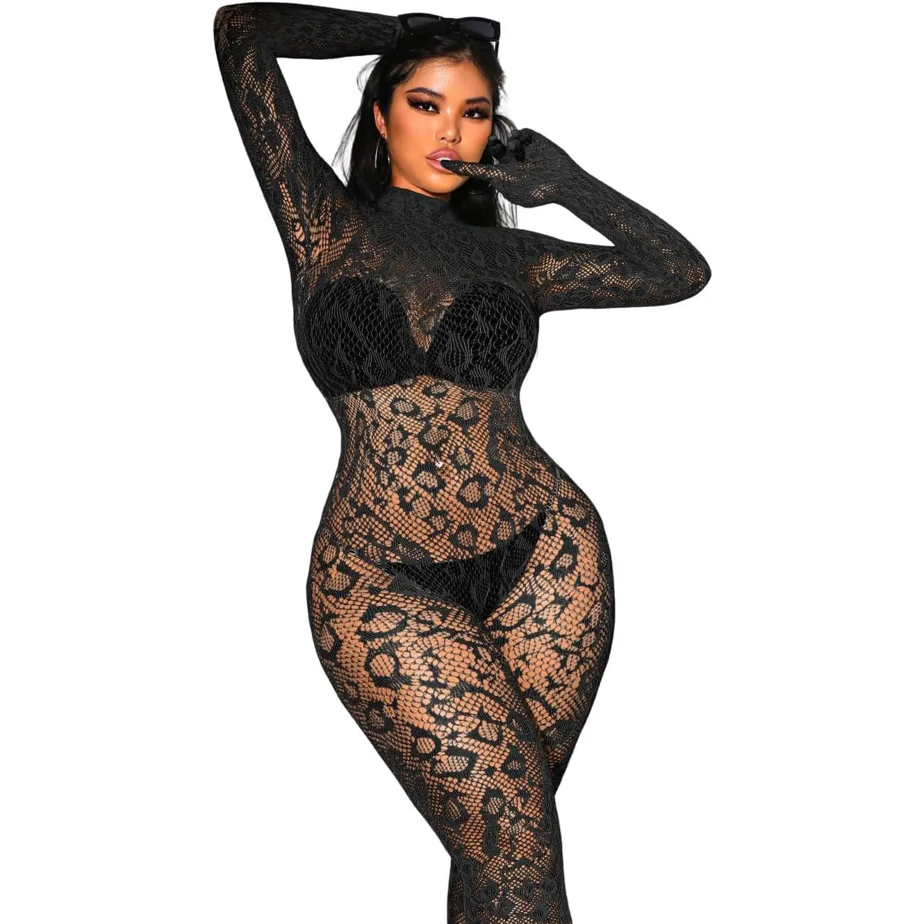 Sexy Lace Leopard Jumpsuit for Women, Fishnet Bodysuit, Glow Party Club One Piece Mesh Full Body Rave OutfitGift