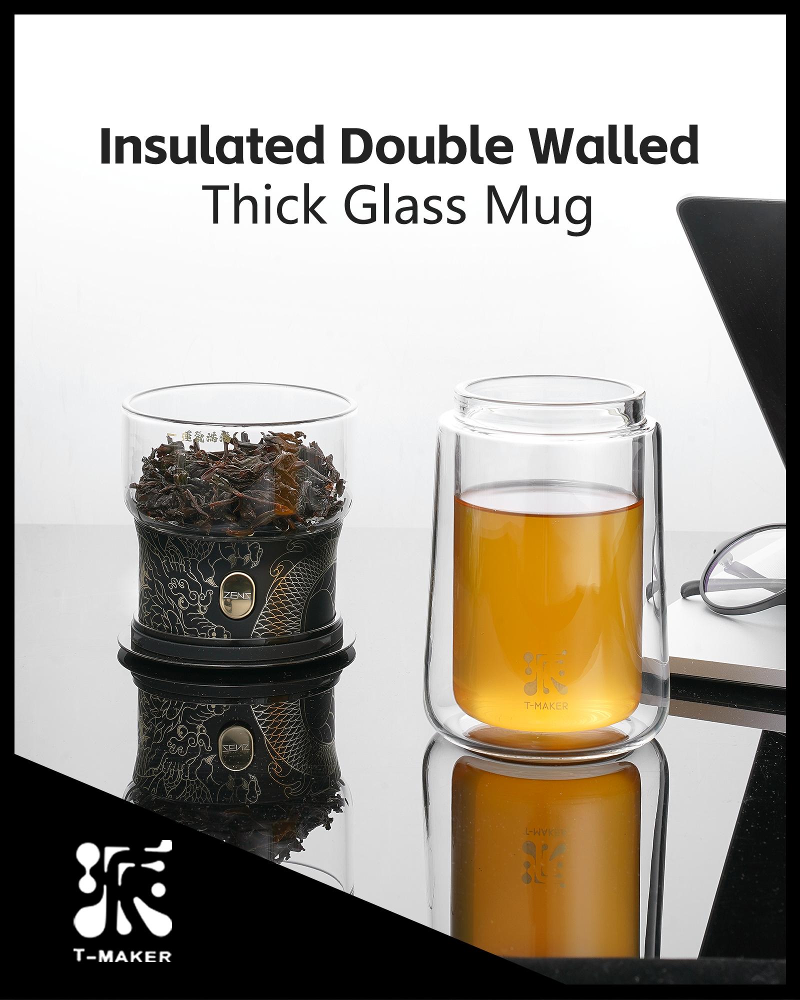 ZENS Cool Glass Teapot with Infuser, One Touch Tea Maker for Loose Tea Diffusers with Insulated Mug and Portable Tea Kits, Enchanted Teapot Alternatives for Tea Lover Gifts