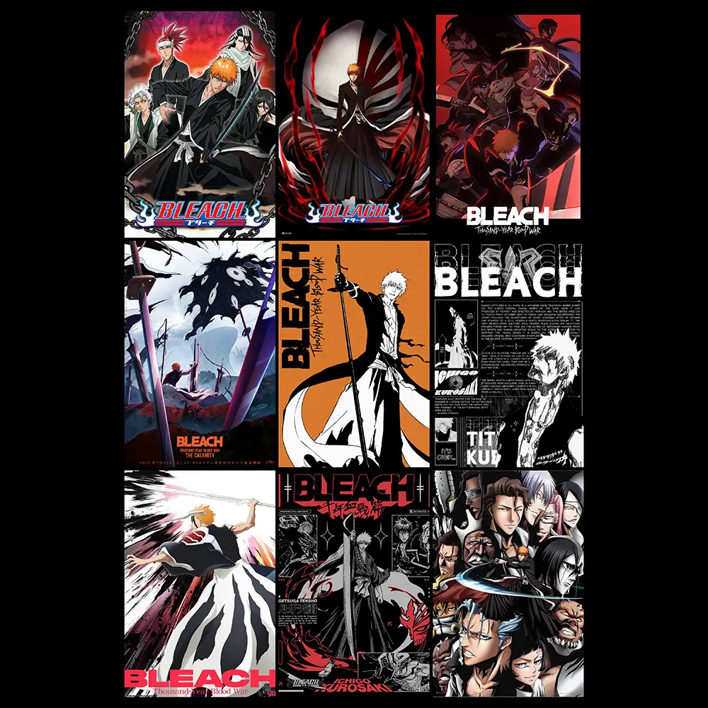Bleach Anime Canvas Wall Art, Ichigo Kurosaki Group Character Framed Poster, Classic Japanese Manga Print, Wall Decor for Bedroom, Game Room, Anime Dorm, Man Cave & Household Decoration.