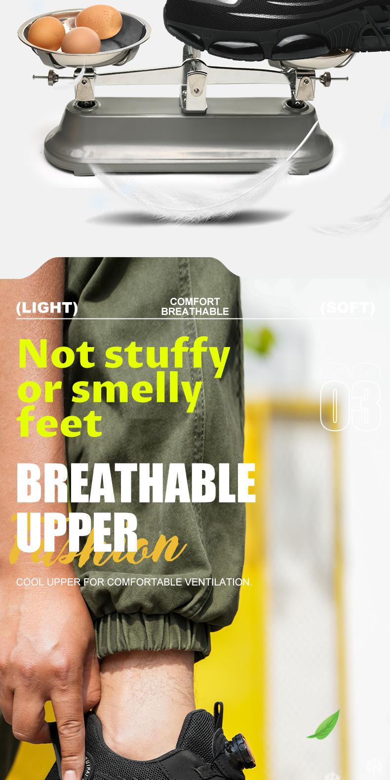 QINGRUIPAI Men's Breathable Mesh Work Sneakers Durable Anti-Slip Safety Shoes with Steel Toe Protection Comfort Fit for All Seasons Casual Striped Design Elastic Closure Non-Slip EVA Sole Outdoorfun Fathersdaygift