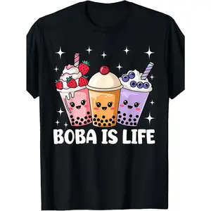 180gBoba Is Life Retro Bubble Tea T-Shirt - Kawaii Bubble Milk Graphic, Bubble Tea Cup, Round Neck Casual Shirt Suitable for - Wear, Machine Washable for Bubble Tea Lovers Gift