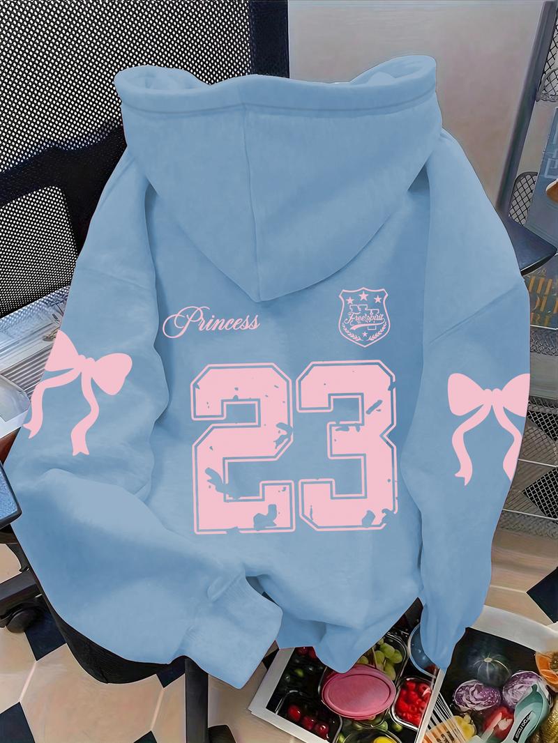 Women's cool and cute trendy number bow print hoodie, kangaroo pocket, drawstring hooded sweatshirt, fashionable autumn and winter wear, Graphic Hoodies Women's cool and cute trendy number bow print hoodie, kangaroo pocket, drawstring hooded sweatshirt, fashionable autumn and winter wear, Graphic Hoodies
