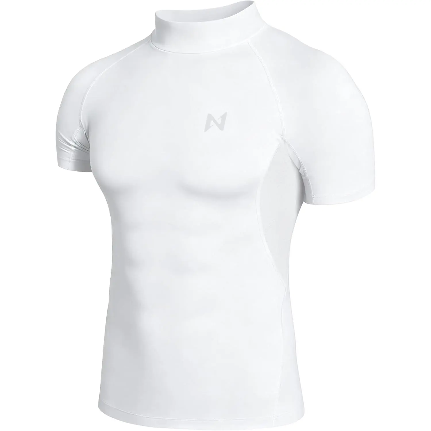 isnowood Men's Mock Neck Short Sleeve Compression Shirt, Cool Dry Athletic Undershirt for Gym Workout Sports Base Layer