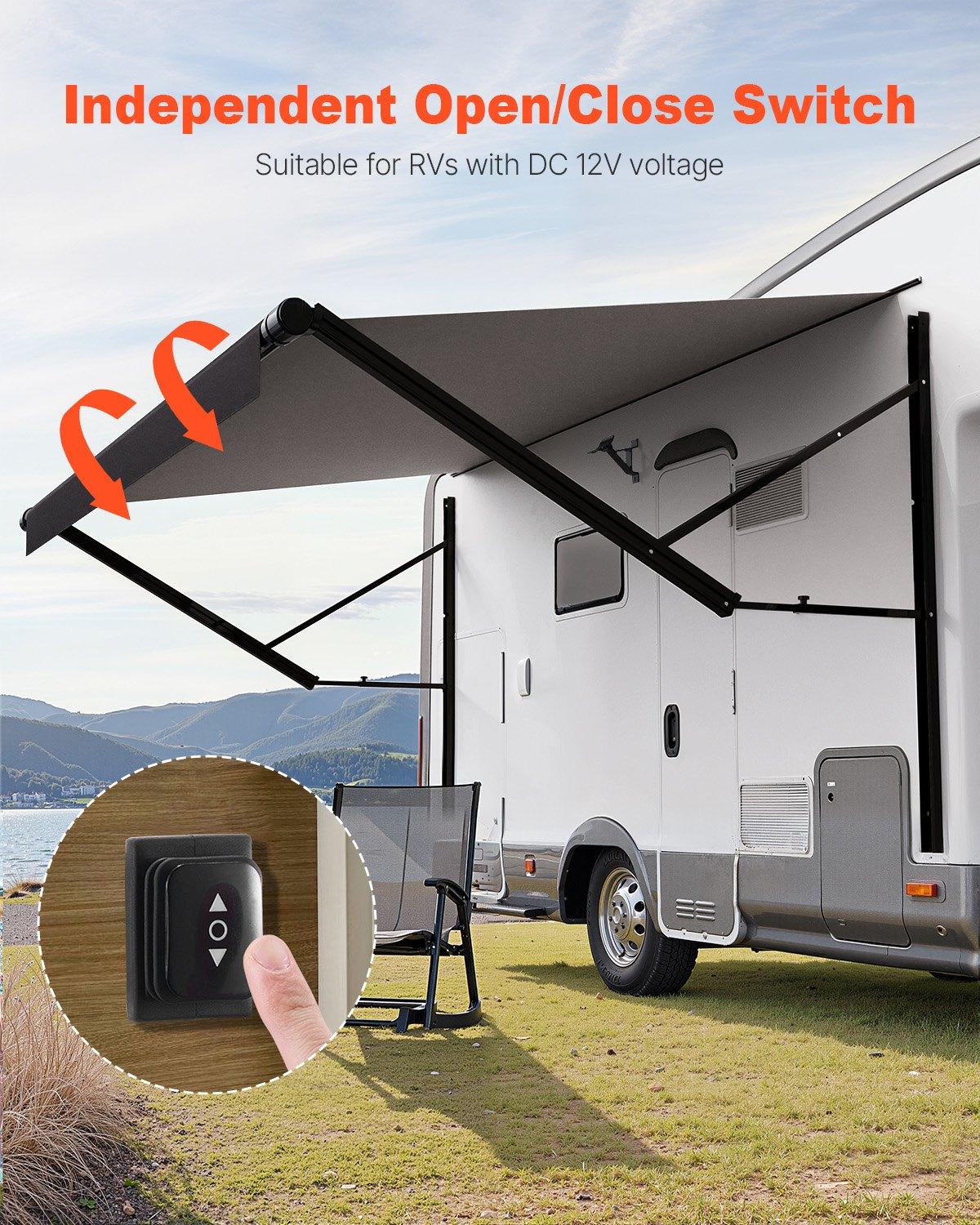 VEVOR Motorized Retractable RV Awning Complete Kit, 16' Sun Protection Outdoor Shade with Aluminum Alloy Frame, RV Accessories for Most RVs, Black Fade