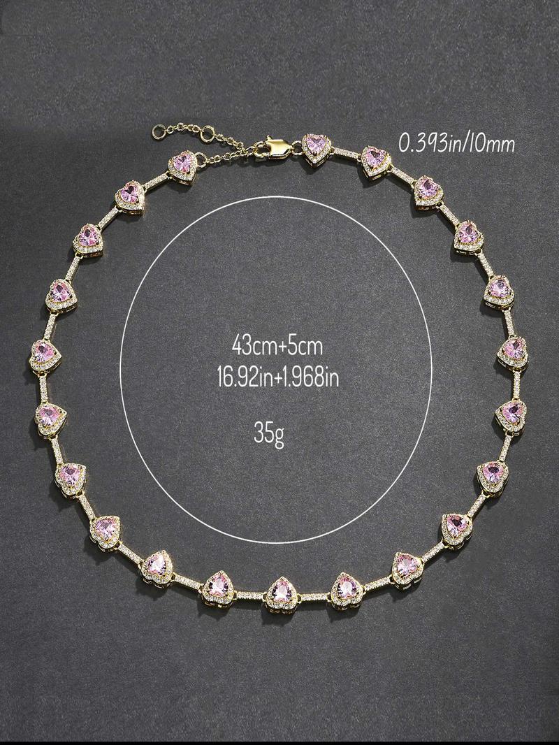 10mm Pink Heart Shaped Necklace, Heart Design Necklace, Fashion Jewelry for Party, Daily Clothing Decor, Trendy All-match & Exquisite Jewelry for Birthday Gift