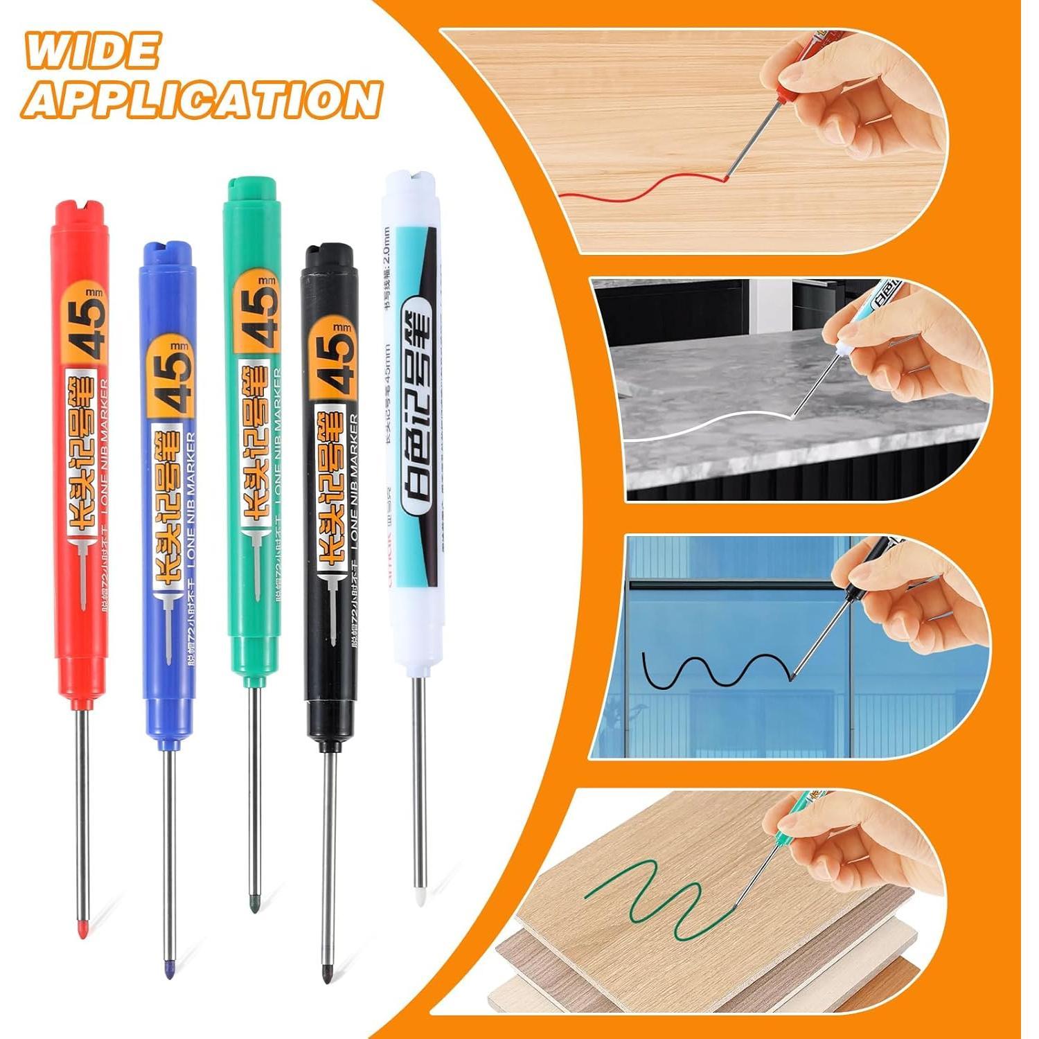 5 count Deep Reach Markers Long   Multi-Purpose Permanent 45mm Reach Colorful Carpenter Deep Reach Markers for Builder Construction Bathroom Decoration