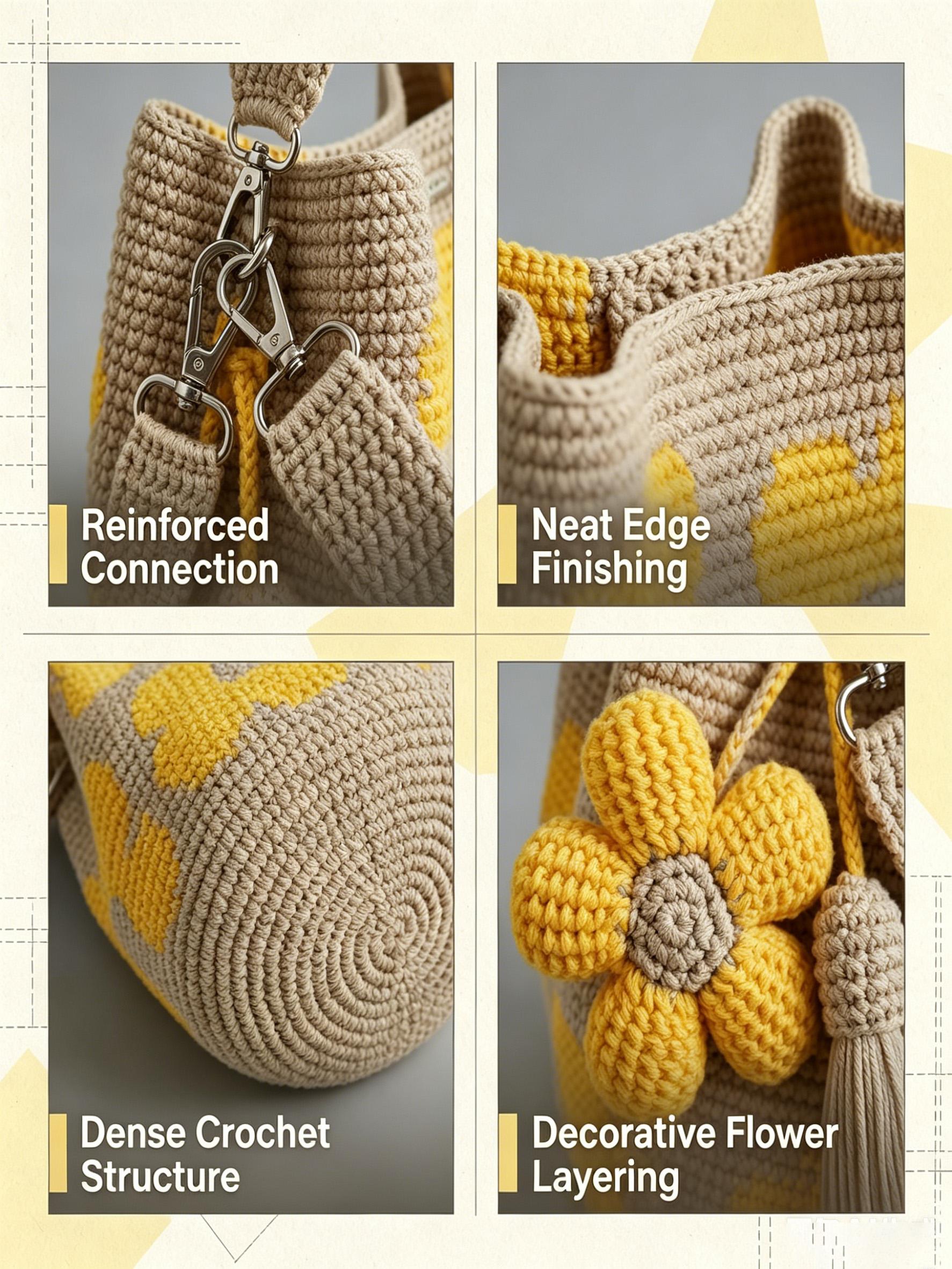 Handmade Crochet Flower Bucket Bag, Women's Mesh Knit Shoulder Bag, Cute Floral and Fringe Decor, Large Capacity, Fashionable, All Seasons, Hand Crocheted Bag