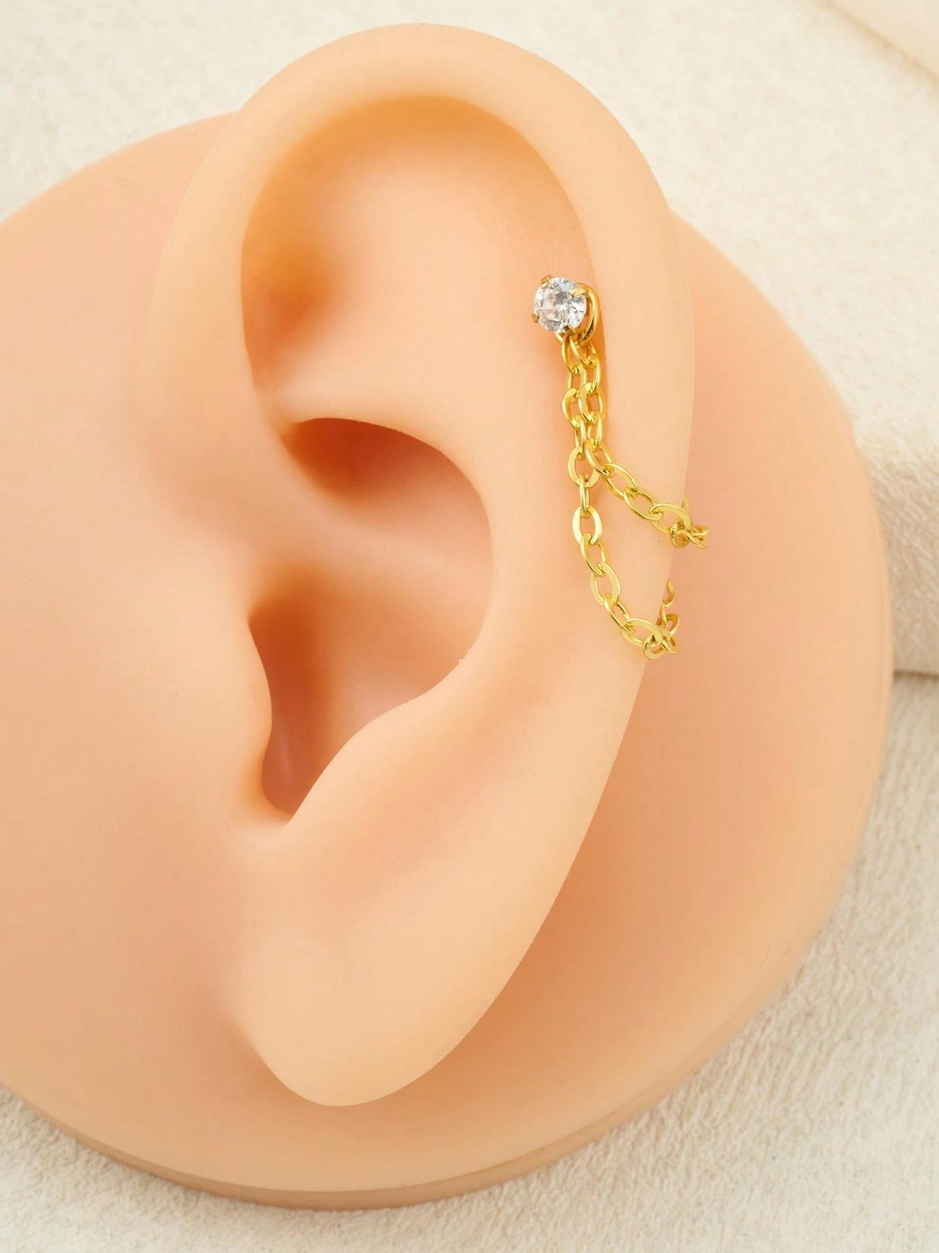 Stainless Steel Helix & Tragus Earrings, 20g Opal & Cz Accents, Chain Design, 3mm-5mm, Unisex Cartilage Piercing Jewelry, Bling Chain