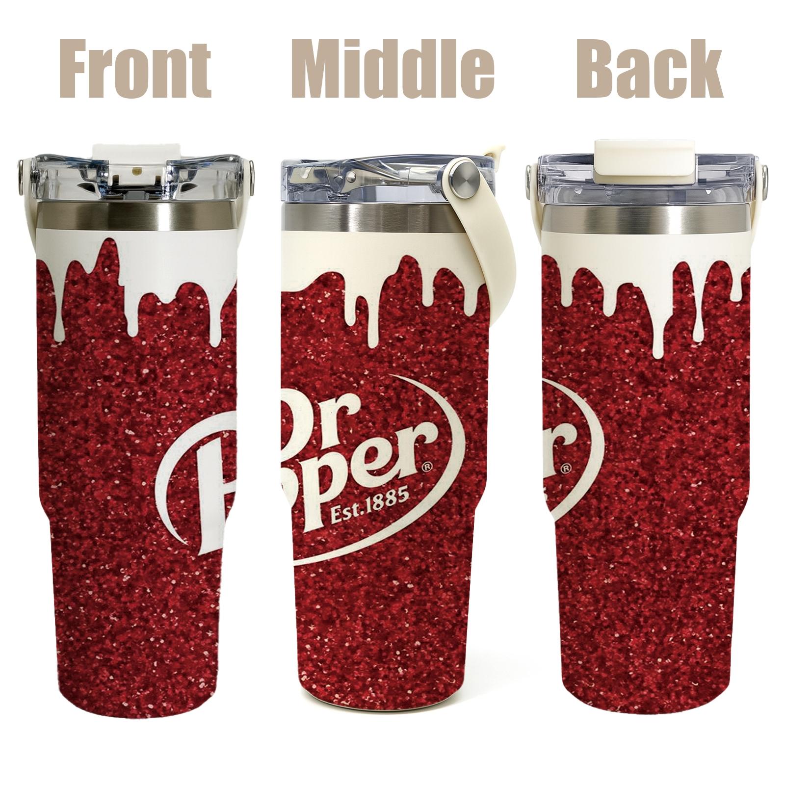 30oz Insulated Tumbler With Handle And Spout Lid, Dual Drinking Ways, Dr Pepper Soda Inspired Print, Retro Cola Style, Double Wall Stainless Steel Vacuum Insulated Flask, Keeps Hot 12 Hours Cold 24 Hours, Leak Proof Large Capacity Travel Mug
