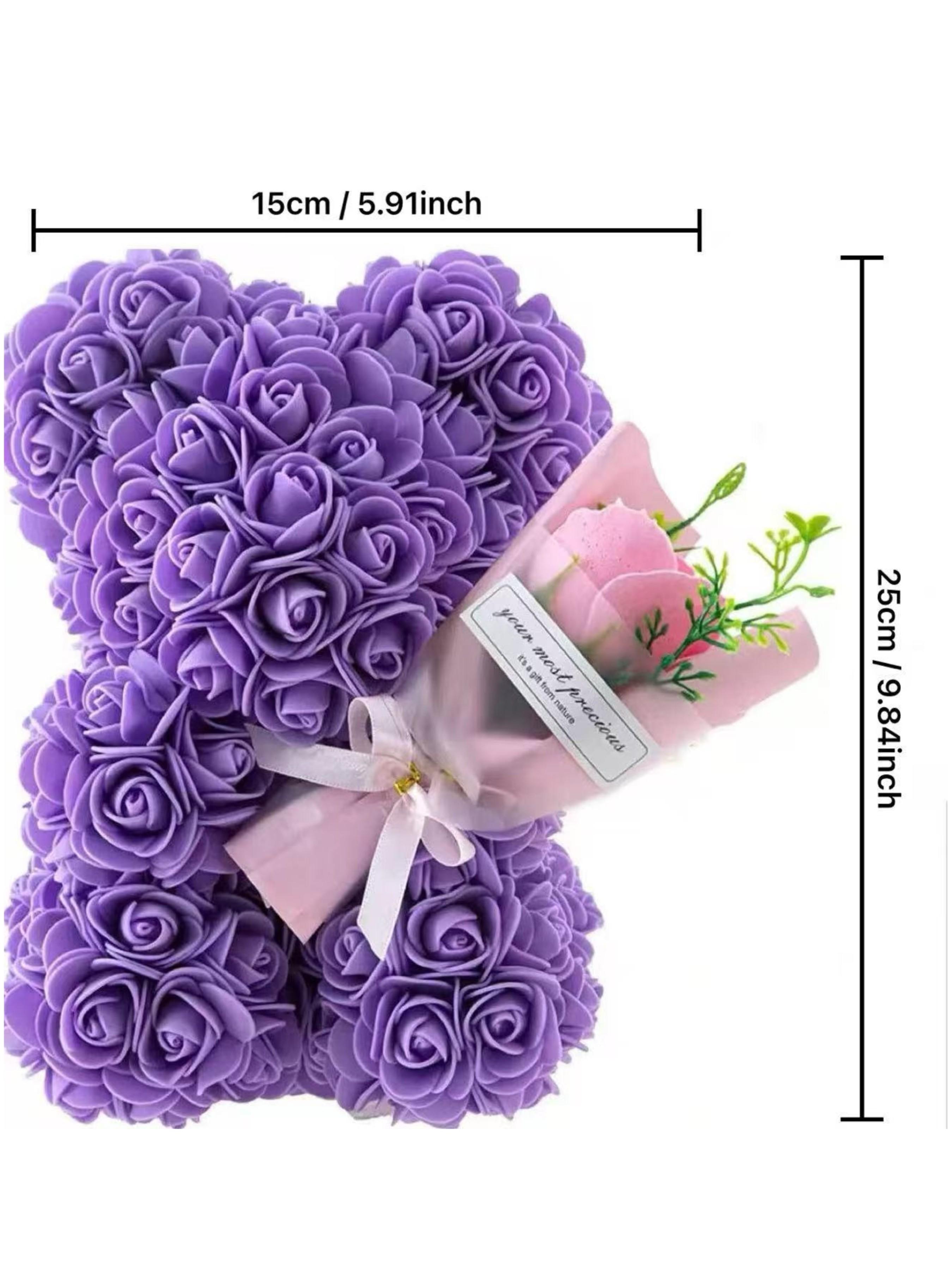 Forever Flower Pe Rose Bear Bouquet, Cute Floral Pattern, Perfect Gift for Valentine's Day, Graduation, Birthday, No Necklace Included