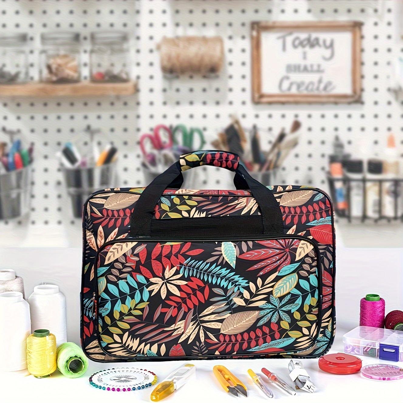 1pc Fabric Sewing Machine Carry Case with Pocket, Mixed Color Leaf Pattern, Universal Travel Tote Storage Bag for Most Standard Sewing Machines