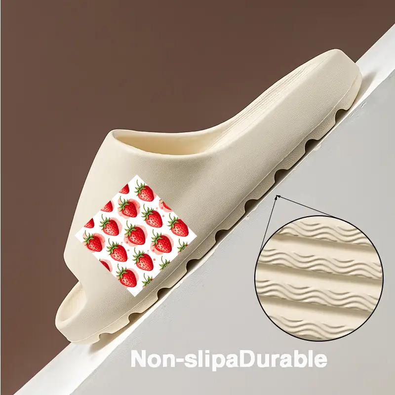 Women's Summer Strawberry Print Slippers Non Slip Soft Sole Indoor Outdoor Sandals Breathable Lightweight Home Garden Beach Shoes for Ladies Girls Red Fruit Pattern Footwear