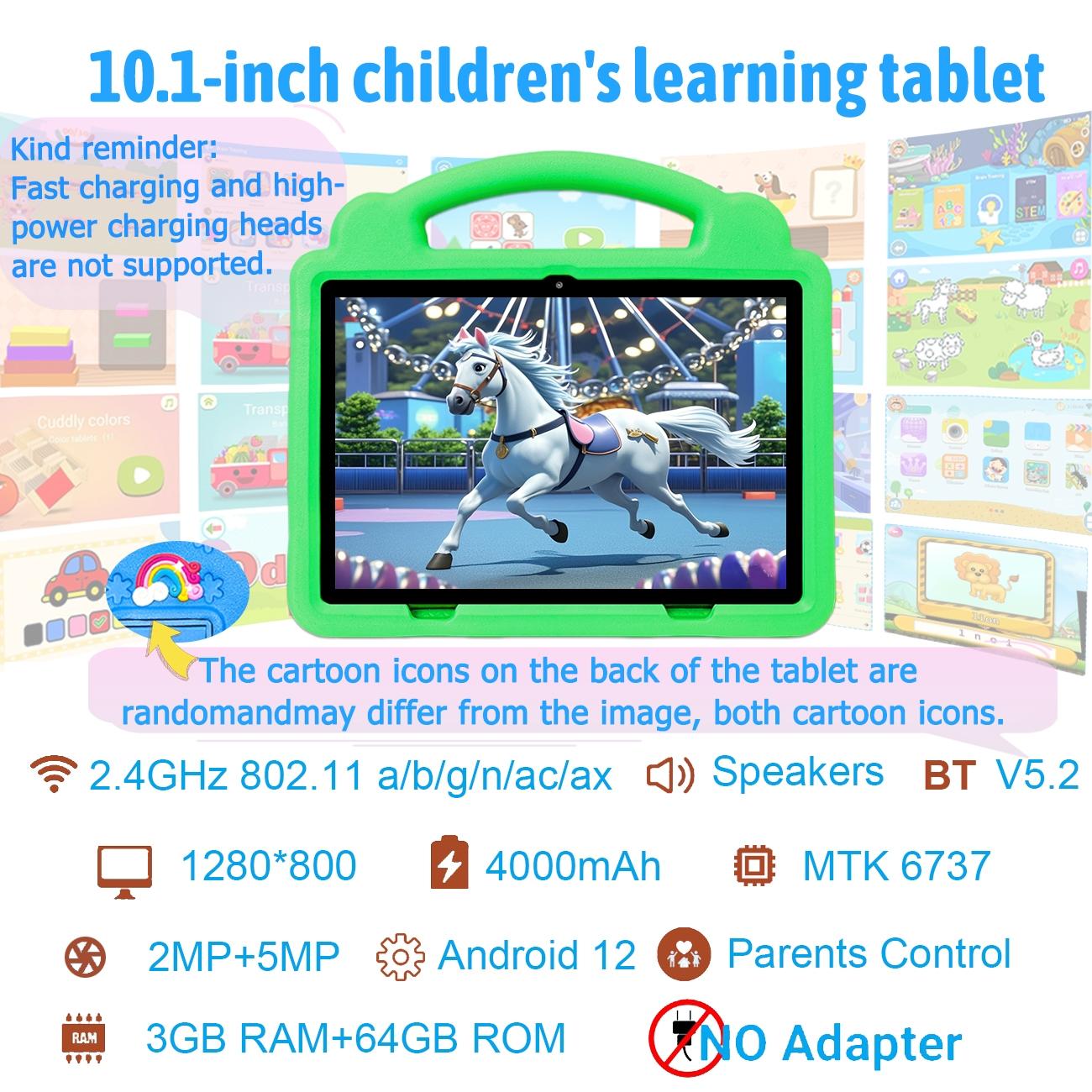 10.1 Inch Tablet PC Student Tablets for Education & Learning, Dual Camera Parental Control, Shockproof Case, Android Os, Blue Colors