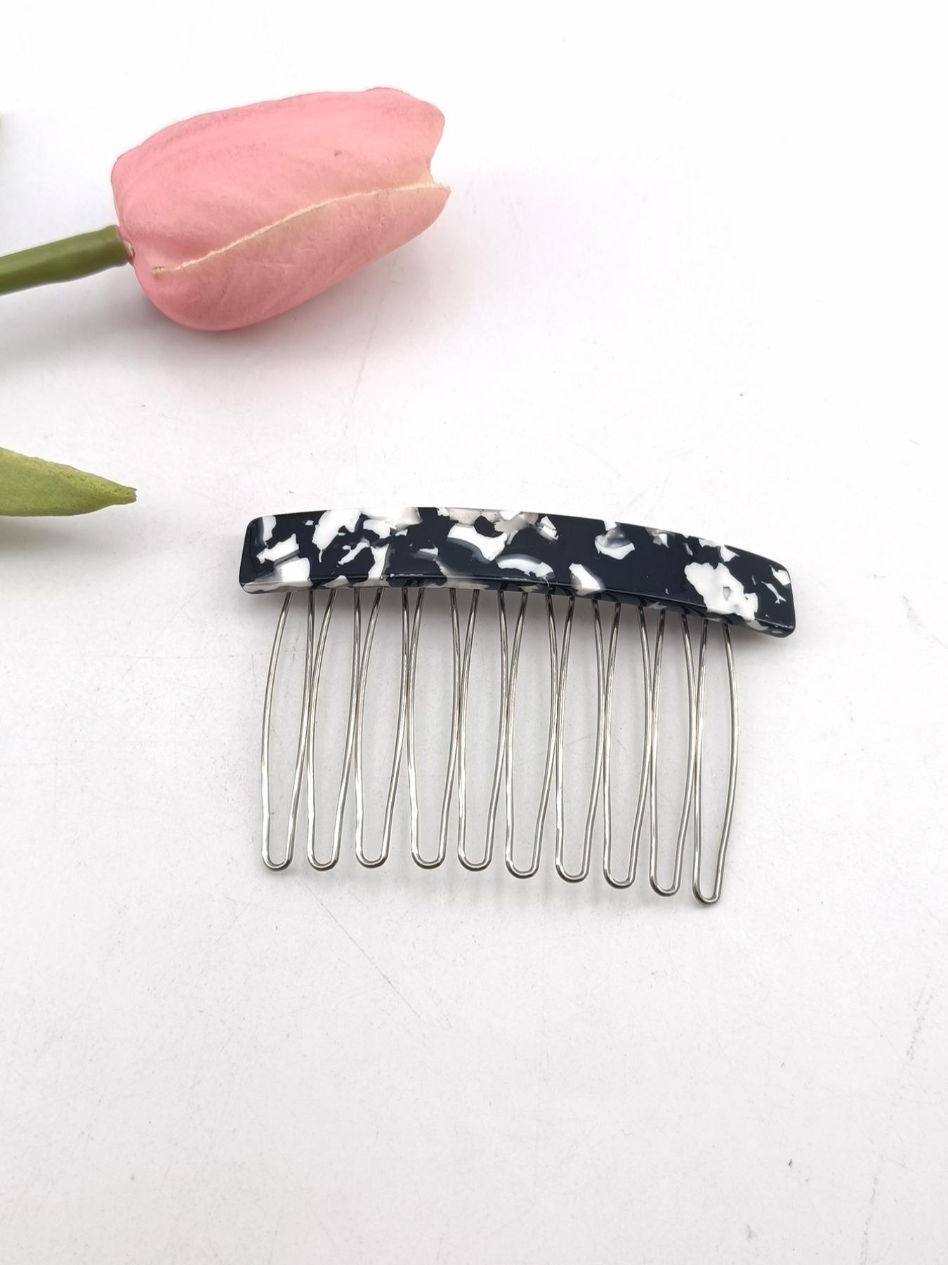 1PC 7.5cm Square 10-Tooth Acetate Hair Comb, Metal Material, Easy to Wear, Gentle on Hair, Vintage Elegant Style, Perfect for Daily Use