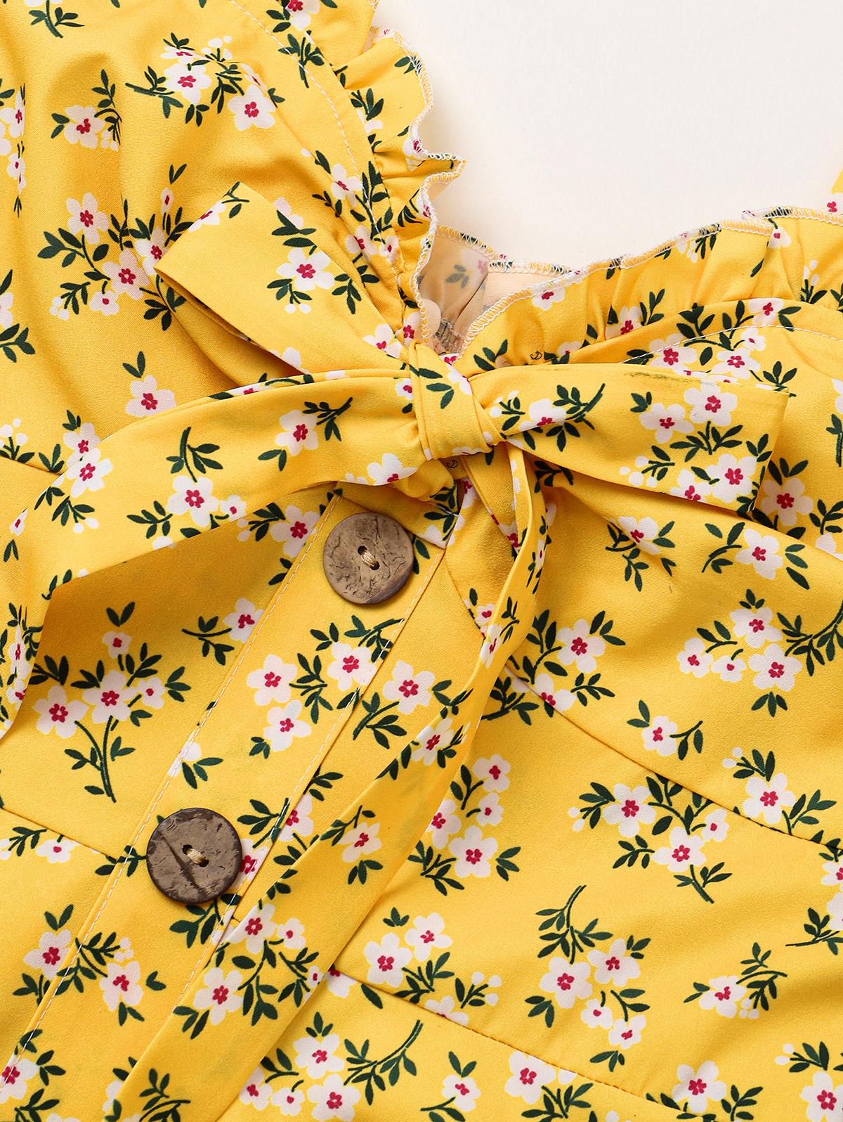 Women's Fashion Summer Dresses 2025 Floral Print Vacation Sundress Garden Party Dress Smock Back Ruffled Bowknot Mini Dress