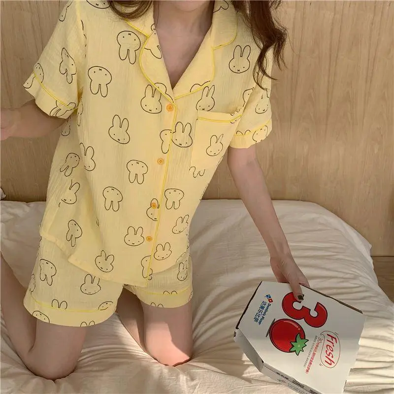 Women's Miffy Kawaii Rabbit 2-Piece Pjs Set - Shortsleeve, Loose-Fit, Lightweight Breathable Pyjamas, Homewear Loungewear