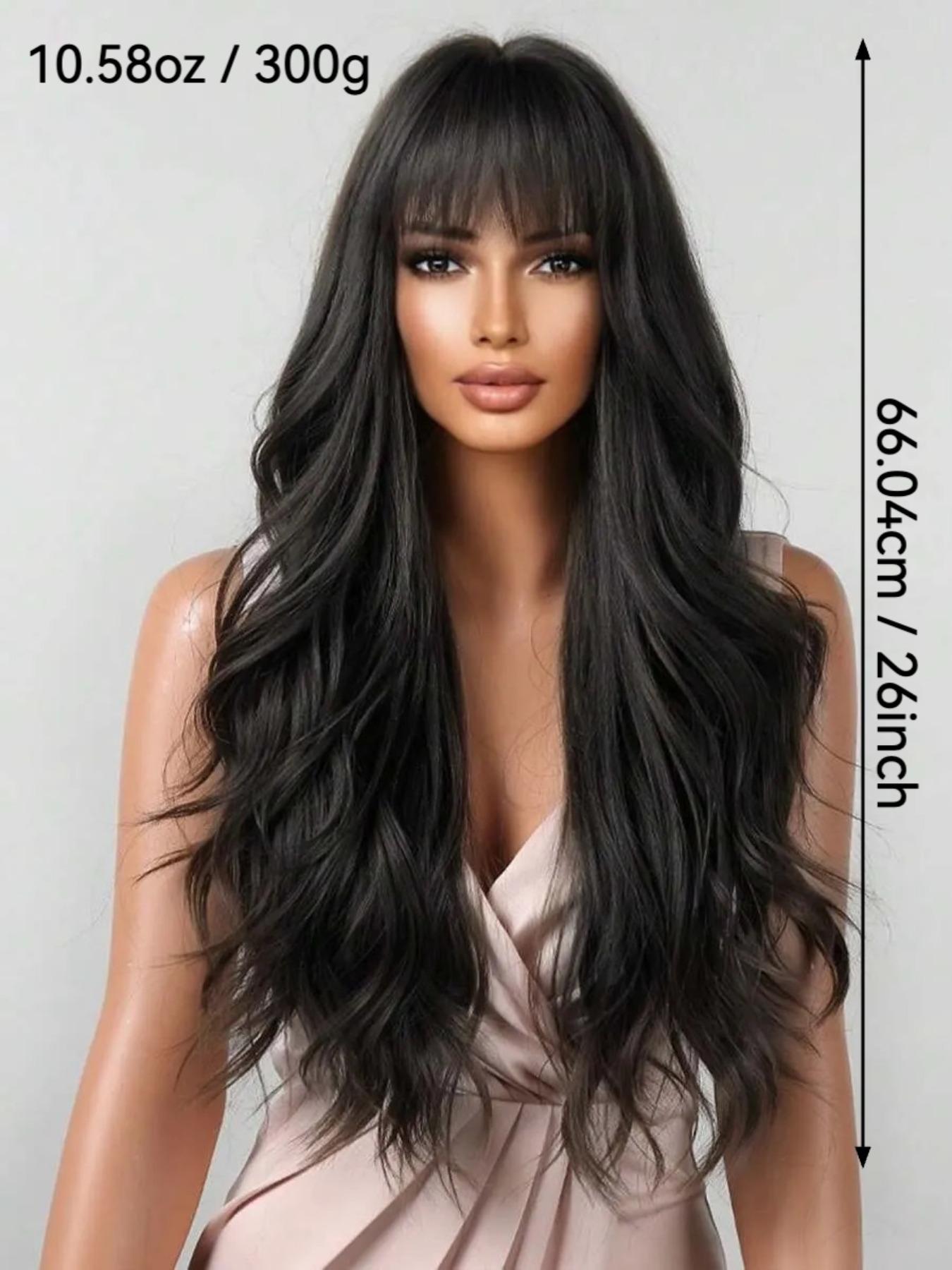 26 Inch Long Curly Wig with Bangs, Realistic Wave Style Synthetic Hair, Heat Resistant, Suitable for Girls Daily Wear and Party Decorations