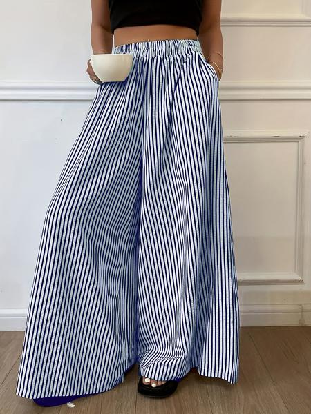 Women's Vertical Striped Casual Elastic Waist Wide Leg Striped Pants