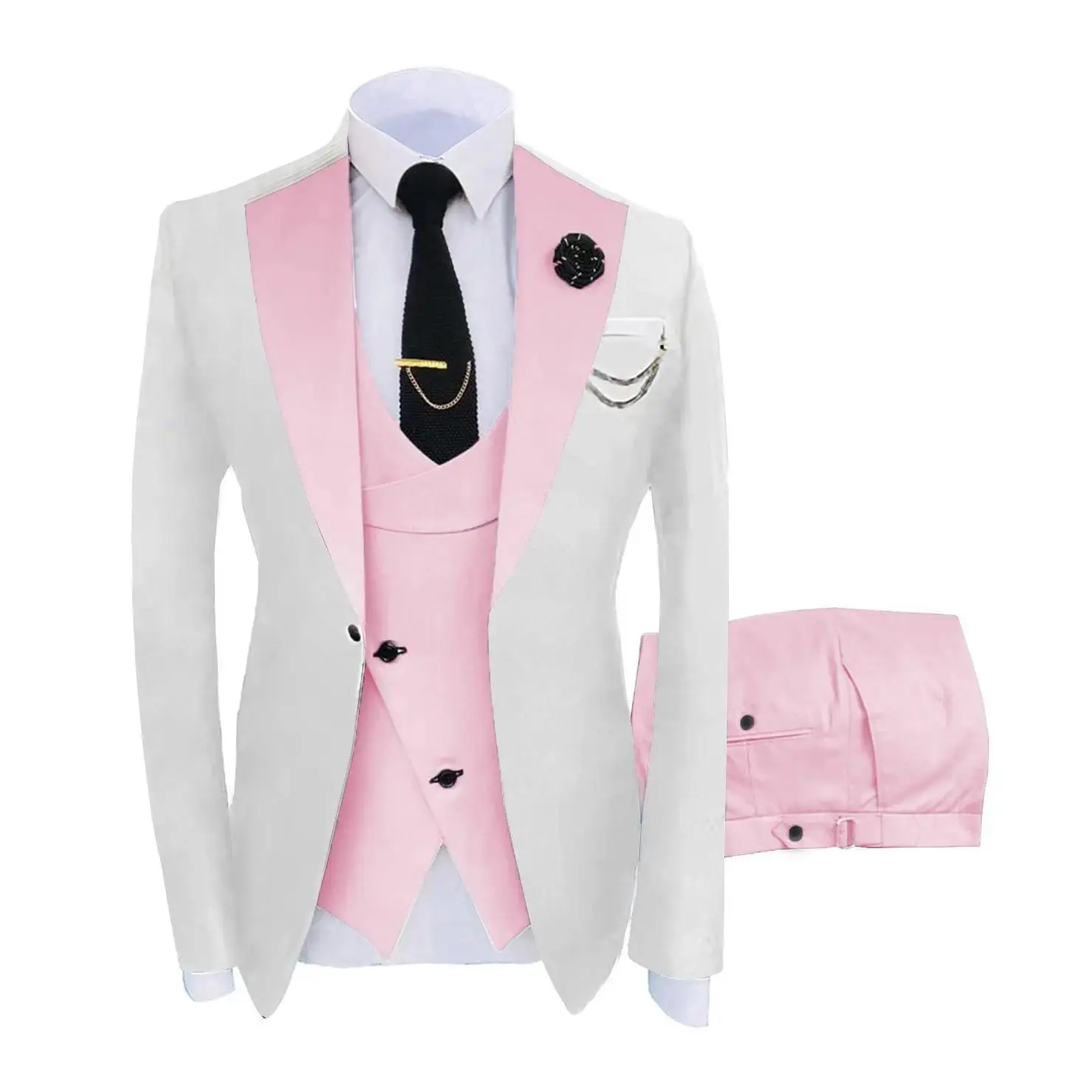 Men's 3-Piece Basic Menswear Slim Fit Suit - 1-Button Long Sleeve Blazer, Vest & Pants - Simple Formal Set for Business, Wedding